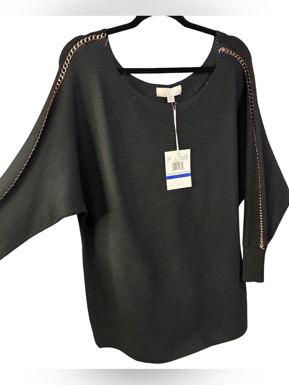 Carolyn Taylor Black Sweater with Gold Chain Trim